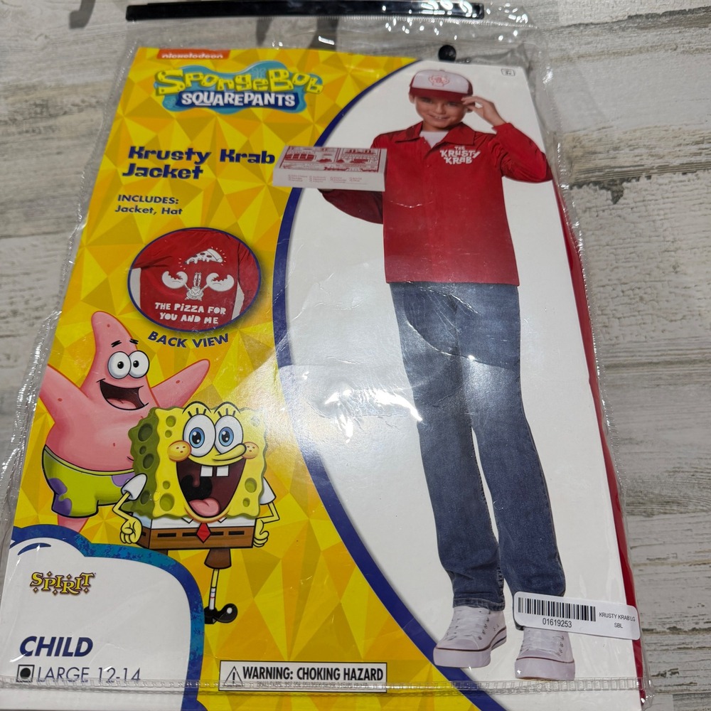Krusty Krab Jacket Kids Size L 12-14 Red Spongebob Costume NWT